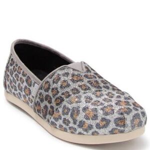 Toms Sparkly Embellished Alpargata Silver Leopard Print Flat Shoes 8